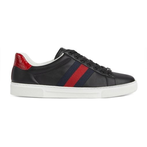 Men's Gucci ACE Sneaker With Web Black Leather - 757892 AACAG 1096