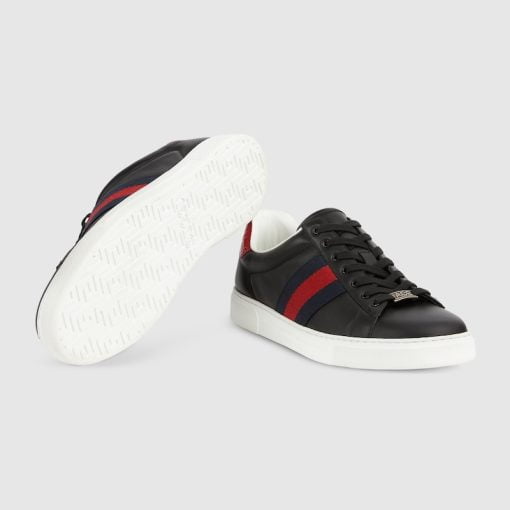 Men's Gucci ACE Sneaker With Web Black Leather - 757892 AACAG 1096