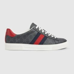 Men's Gucci ACE Sneaker With Web Black GG Supreme Canvas - 760775 FACMZ 1065