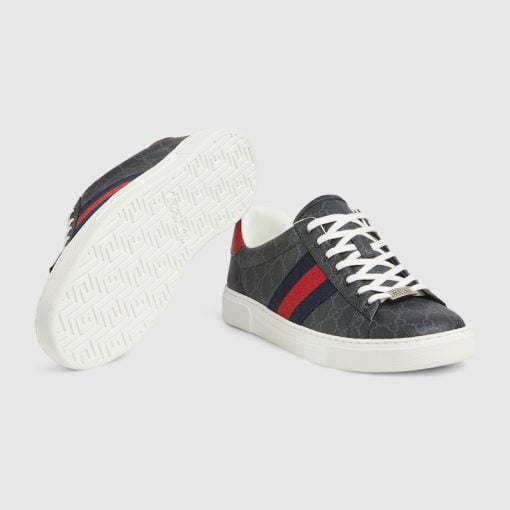 Men's Gucci ACE Sneaker With Web Black GG Supreme Canvas - 760775 FACMZ 1065