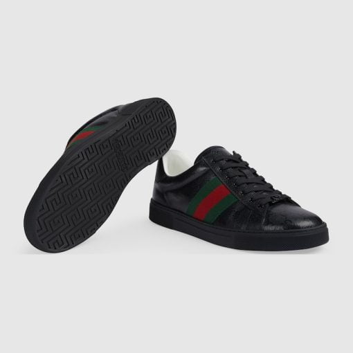 Men's Gucci ACE Sneaker With Web Black GG Crystal Canvas - 760775 FACRF 1163