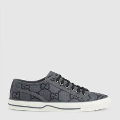 Men's Gucci Tennis 1977 Sneaker Dark Grey And Black GG Ripstop Recycled Polyester - 771461 FACTD 1144