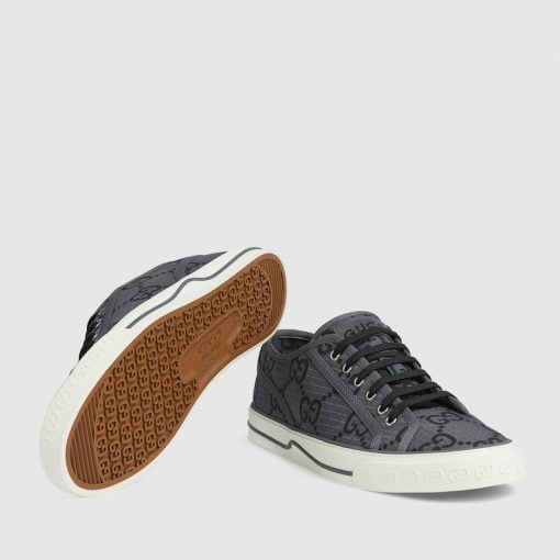 Men's Gucci Tennis 1977 Sneaker Dark Grey And Black GG Ripstop Recycled Polyester - 771461 FACTD 1144