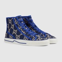 Alternative view of Men's Gucci Tennis 1977 Sneaker High Top Beige And Blue GG Ripstop Recycled Polyester