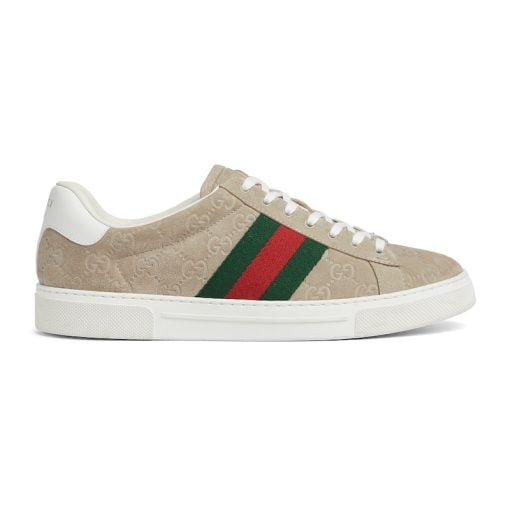 Men's Gucci ACE Sneaker With Web Oatmeal GG Suede - 798652 AADV9 9566