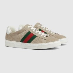 Alternative view of Men's Gucci ACE Sneaker With Web Oatmeal GG Suede