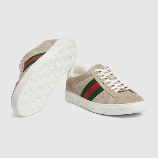 Men's Gucci ACE Sneaker With Web Oatmeal GG Suede - 798652 AADV9 9566