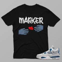 AJ4 Military Blue – Marker – Black T-Shirt