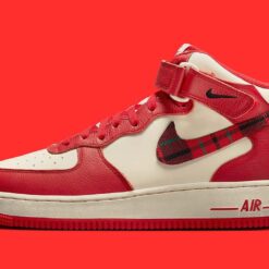 Alternative view of Nike Air Force 1 Mid '07 LX Plaid Cream Red