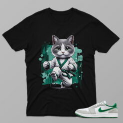 AJ1 Pine Green – Cat  – Black T-Shirt