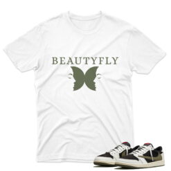 Travis Scott J1 Low OG Olive - Beautyfly T-Shirt - White