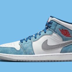 Alternative view of Jordan 1 Mid French Blue Fire Red